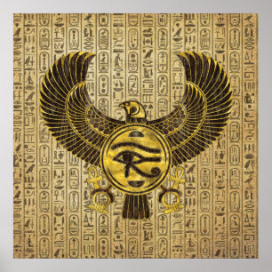 Egyptiskt öga av Horus - Wadjet guld och trä Poster