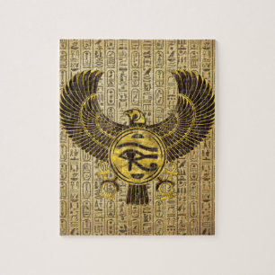 Egyptiskt öga av Horus - Wadjet guld och trä Pussel