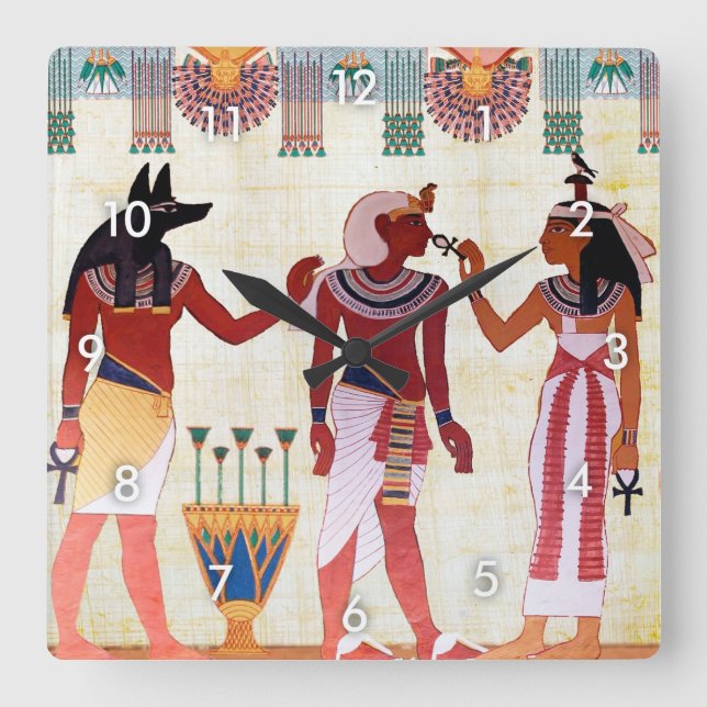 Egyptiskt Royal Papyrus Square Wall Clock Fyrkantig Klocka (Framsida)