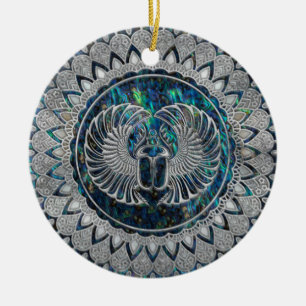 Egyptiskt Scarabskalbaggesilver och Abalone Julgransprydnad Keramik