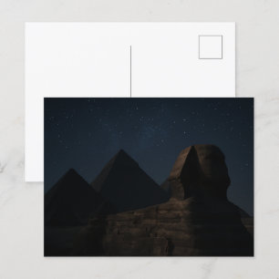 Egyptiskt vykort Sfinksen Pyramiderna Natthimmel