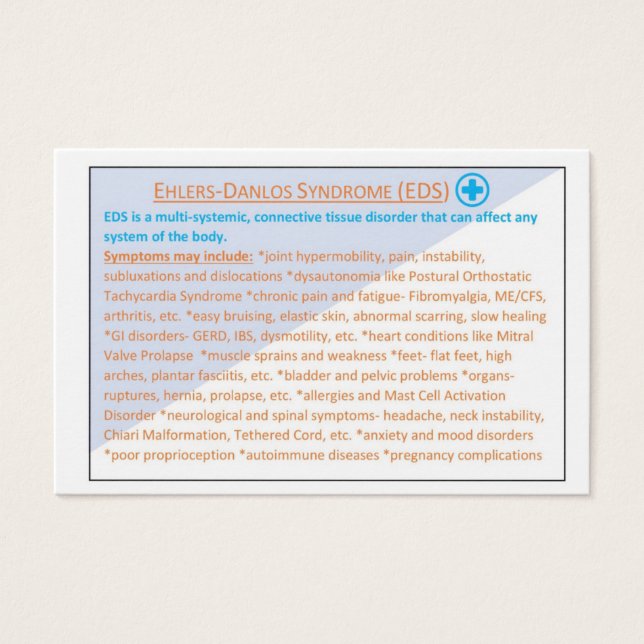 Ehlers Danlos Syndrome EDS-informationskort Visitkort (Framsida)