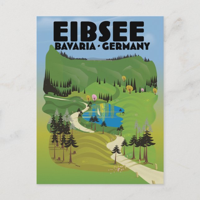 Eibsee Tyskland reseinformation affisch. Vykort (Framsida)