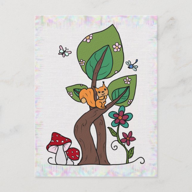 Eichhörnchen im Baum Vykort (Framsida)