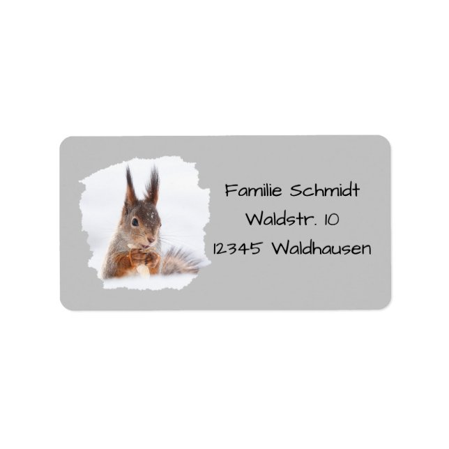 Eichhörnchen im Schnee - grau | Adressetikett (Framsidan)