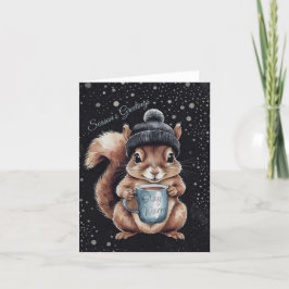 Eichhörnchen mit Tasse Schnee „Stay Warm“ Karte Tack Kort