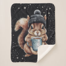 Eichhörnchen mit Tasse und Schnee „Stay Warm“