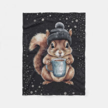 Eichhörnchen mit Tasse und Schnee „Stay Warm“