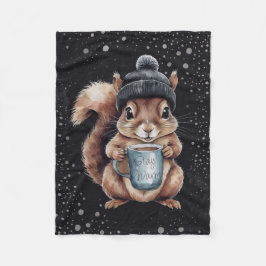 Eichhörnchen mit Tasse und Schnee „Stay Warm“ Fleecefilt