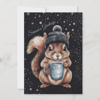 Eichhörnchen mit Tasse und Schnee „Stay Warm“ Julkort