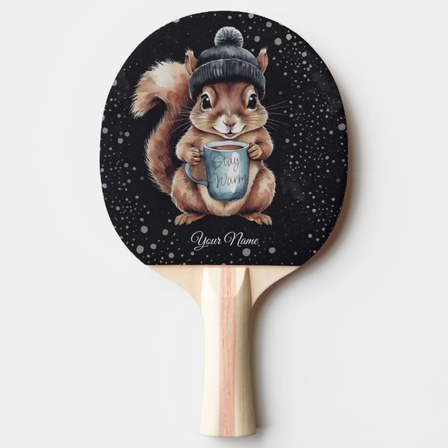 Eichhörnchen mit Tasse und Schnee „Stay Warm“ Pingisracket (Framsidan)
