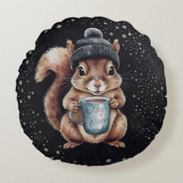 Eichhörnchen mit Tasse und Schnee „Stay Warm“ Rund Kudde