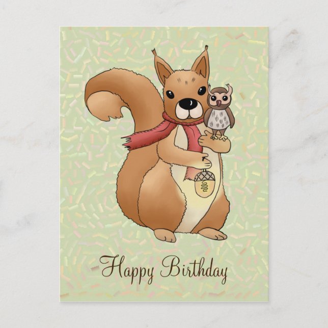 Eichhörnchen und Eule Postkarte Vykort (Framsida)