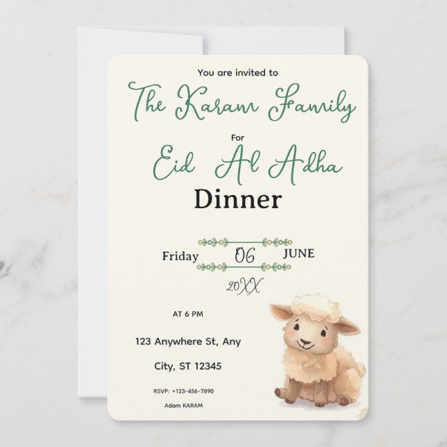 Eid Al Adha Beige Söt Fårfest Inbjudningar (Framsida)