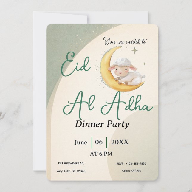 Eid  Al Adha Dusty Green Sheep Dinner Party Inbjudningar (Framsida)