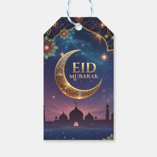 Eid Al Adha firande Guld Måne Stjärnor Presentetikett (Framsidan)