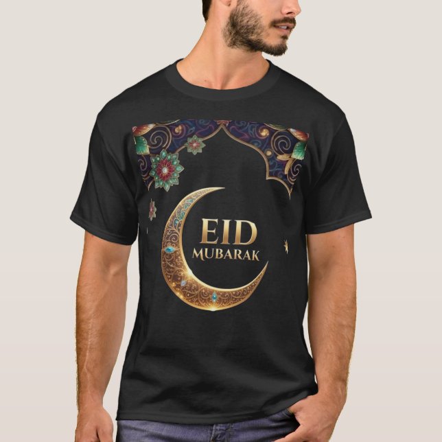 Eid Al Adha firande Guld Måne Stjärnor T Shirt (Framsida)