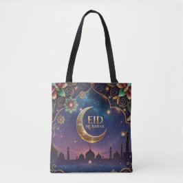 Eid Al Adha firande Guld Måne Stjärnor Tygkasse
