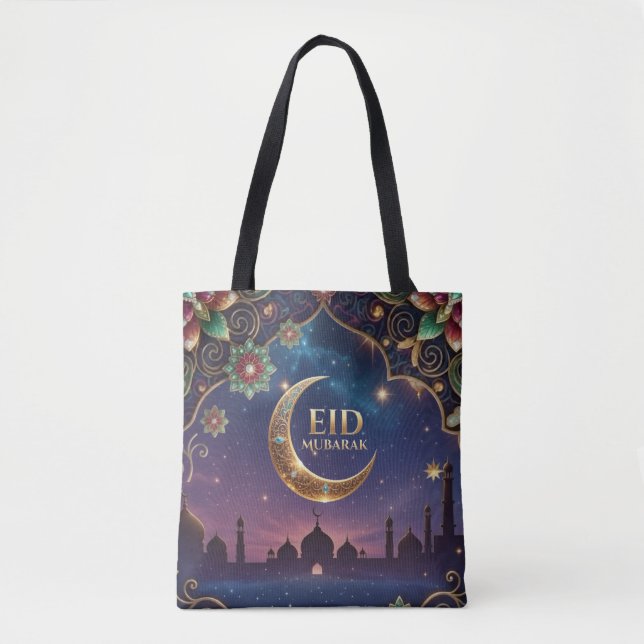 Eid Al Adha firande Guld Måne Stjärnor Tygkasse (Framsida)