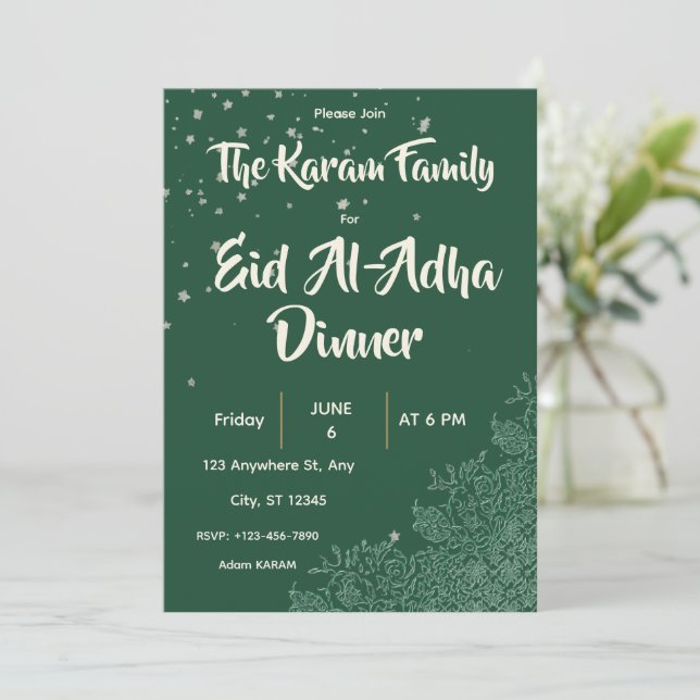 Eid  Al-Adha Green Dinner  Inbjudningar (Stående Fram)