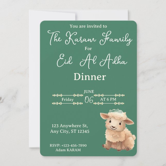Eid Al Adha Grön Söt Får Fest Inbjudningar (Framsida)