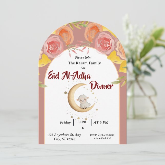 Eid Al Adha Mubarak Blommig Modern Inbjudningar (Stående Fram)