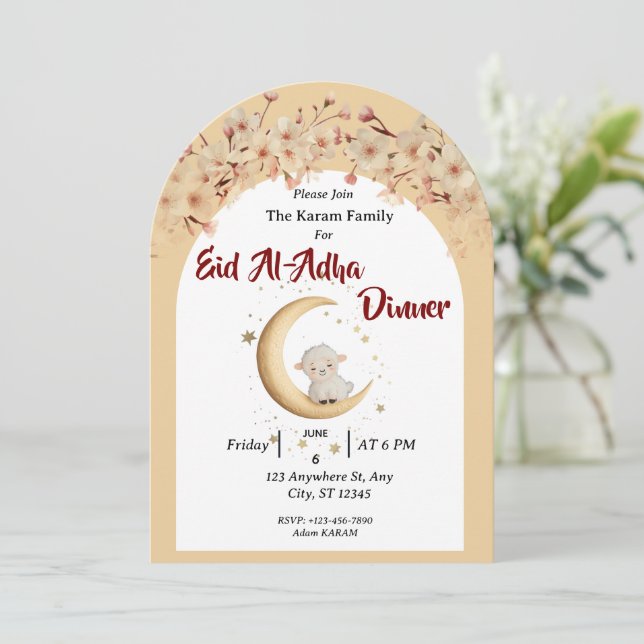 Eid Al Adha Mubarak Blommig Modern Inbjudningar (Stående Fram)