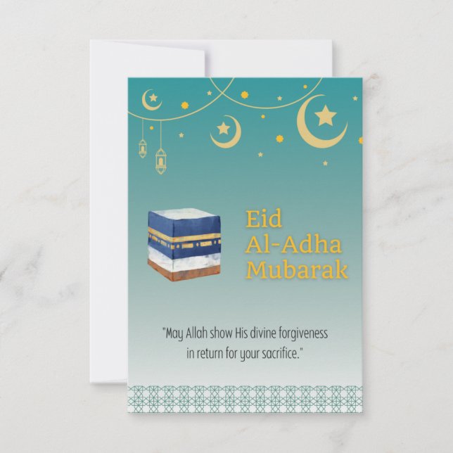 Eid Al-Adha Mubarak Card in Blue and Ka'bah Image Inbjudningar (Framsida)