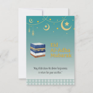 Eid Al-Adha Mubarak Card in Blue and Ka'bah Image Inbjudningar
