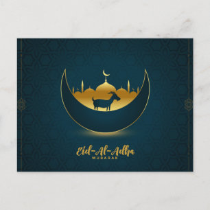 Eid al Adha Mubarak Goat Crescent Mosque Patterned Helg Vykort