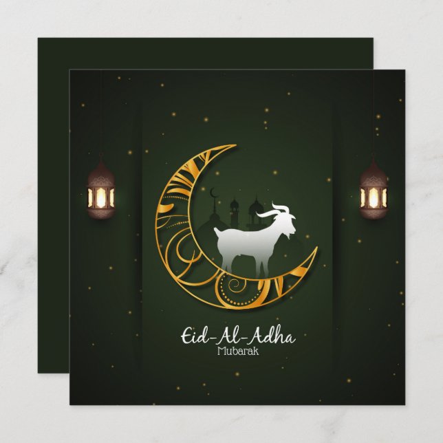Eid Al Adha Mubarak Gyllene Halvmåne Get Islamisk Julkort (Fram/baksida)