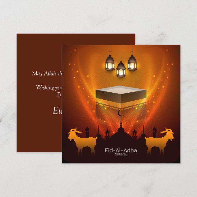 Eid Al Adha Mubarak Kaba Shareef Get Islamisk Julkort (Fram/baksida)