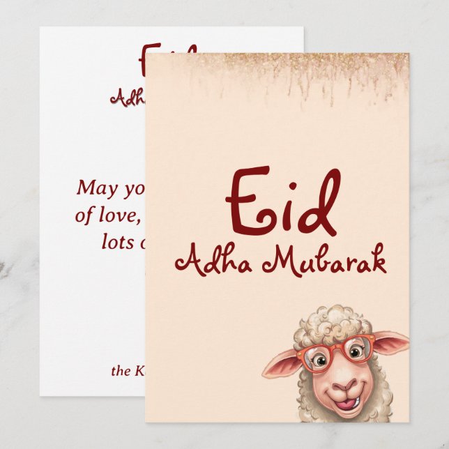 Eid Al Adha Mubarak Roligt Får Grattiskort Inbjudningar (Fram/baksida)