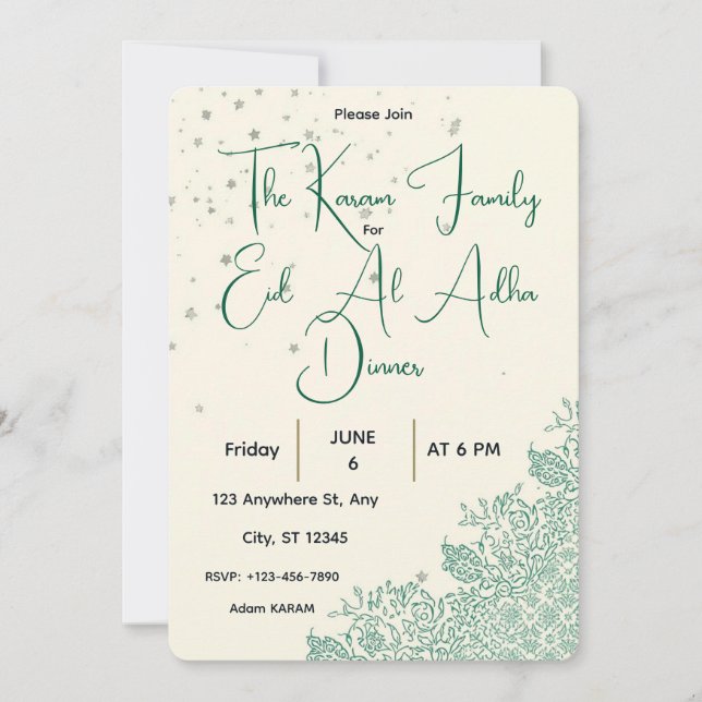 Eid Al Adha Sälggrön Middag  Inbjudningar (Framsida)