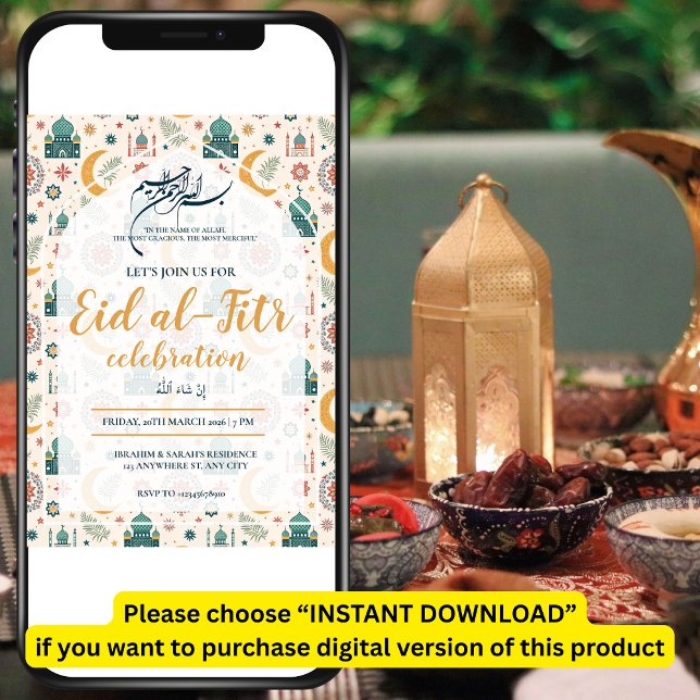 Eid Al Fitr Celebration Eid Mubarak Party Editable Inbjudningar (Skapare uppladdad)