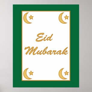 Eid al Fitr Eid Mubarak Grönt Guld Måne Stars Poster