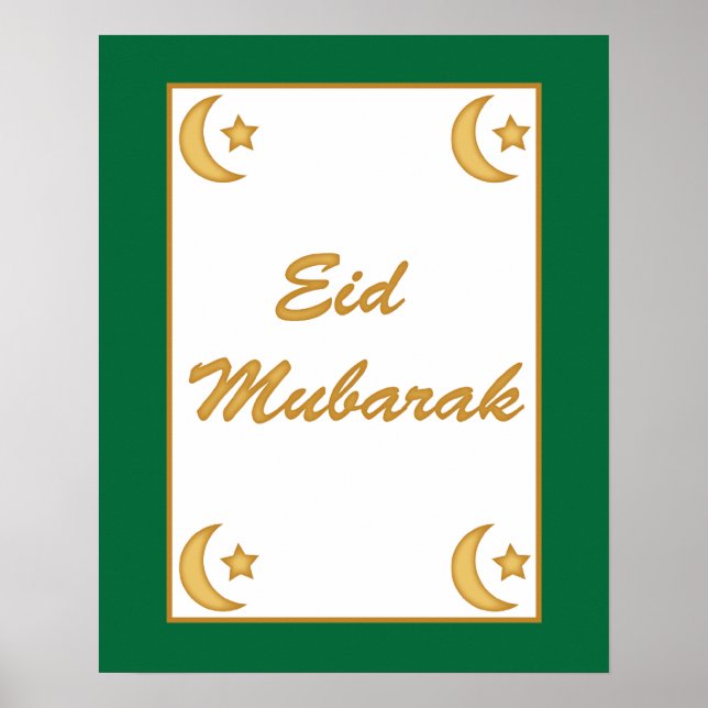 Eid al Fitr Eid Mubarak Grönt Guld Måne Stars Poster (Framsidan)