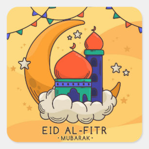 Eid Al-Fitr Hälsning Fyrkantigt Klistermärke