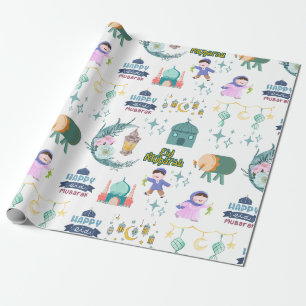 Eid Al-Fitr Mubarak White Wrapping Papper Presentpapper