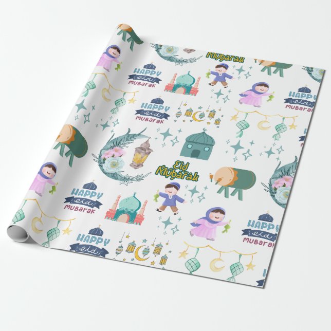 Eid Al-Fitr Mubarak White Wrapping Papper Presentpapper (Utrullad)