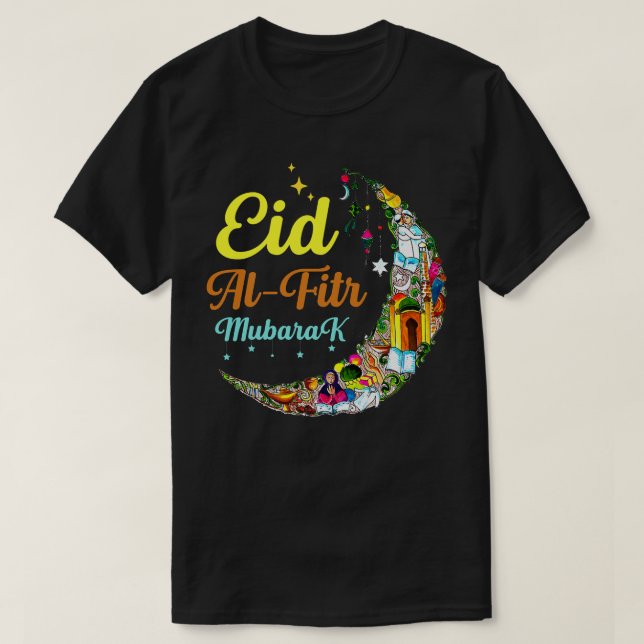 Eid AlFitr Mubarak Lycklig Eid Crescent Måne Eid P T Shirt (Design framsida)