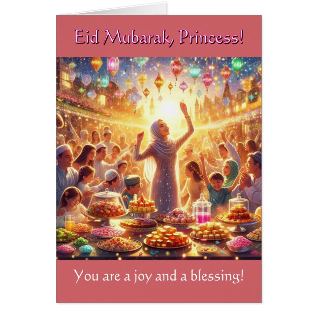 Eid Card för flickor - prinsessan Eid Mubarak Hälsningskort (Framsidan)