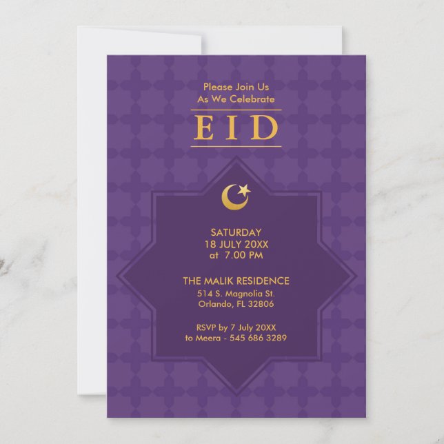 Eid-firande 8-spetsig stjärnfest-inbjudan inbjudningar (Framsida)