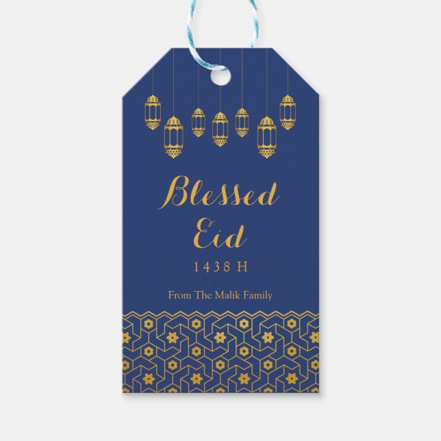 Eid Firande Gift Märkre med Guld Islamiska Mönster Presentetikett (Framsidan)