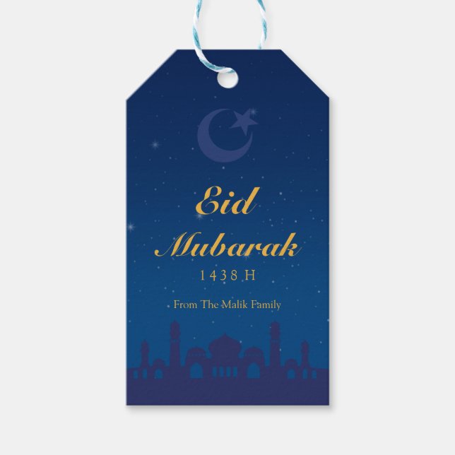 Eid firande presentkort med gyllene islamskt mönst presentetikett (Framsidan)