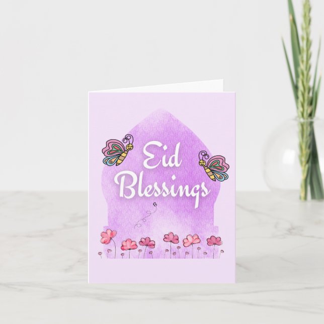 Eid Fitr Adha Blessing Butterflies Rosa Kort (Framsida)