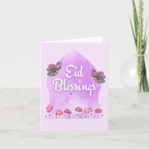 Eid Fitr Adha Blessing Butterflies Rosa Kort