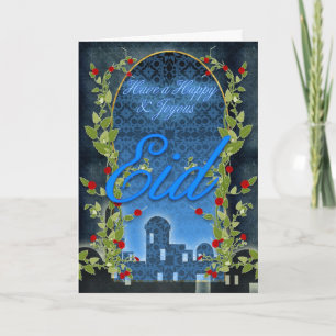 Eid-kort, Lycklig och joyous Eid, blått Helgkort