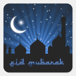Eid Mosque Blue Night Fyrkantigt Klistermärke