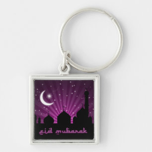 Eid Mosque Lila Night - Keychain Fyrkantig Silverfärgad Nyckelring